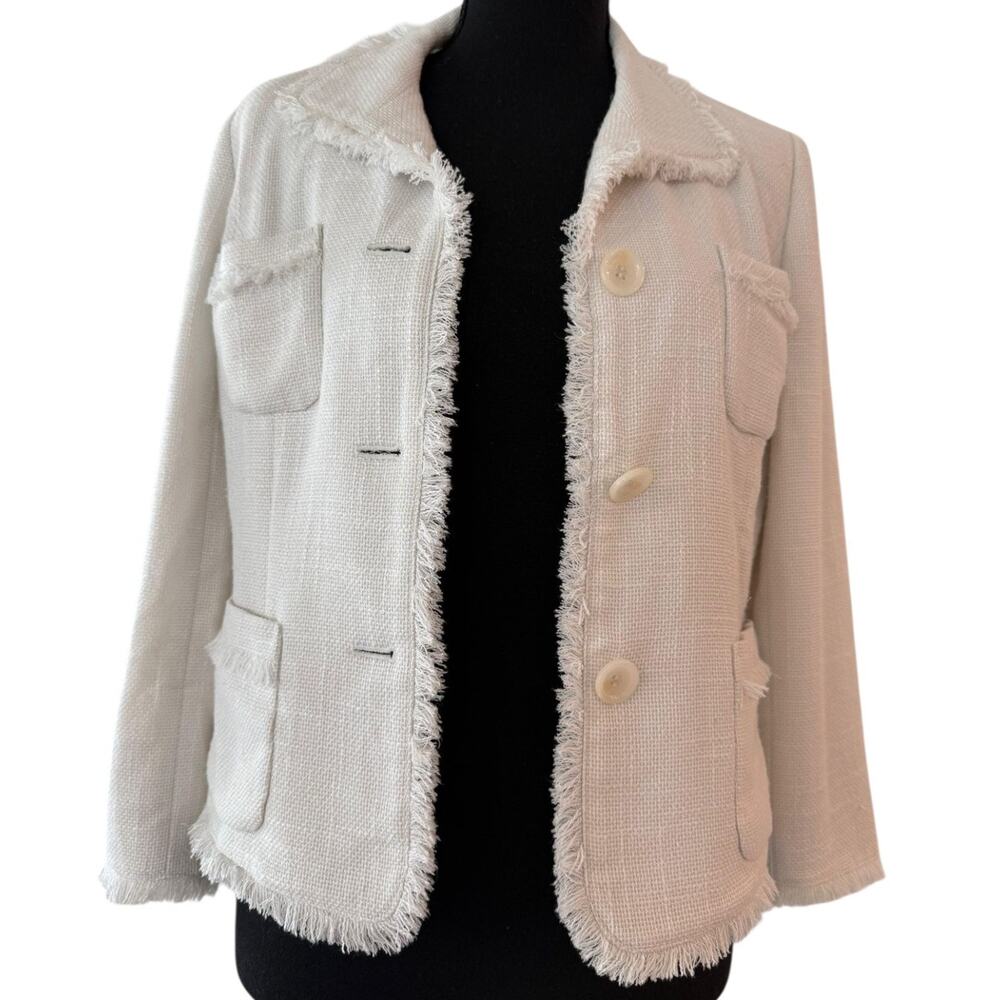 Classic Ivory Fringe Tweed Blazer Jacket